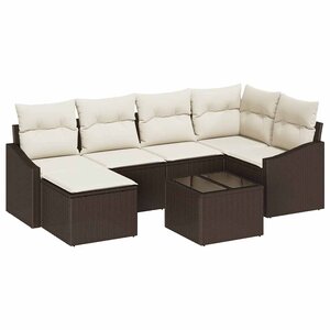 vidaXL Ensemble de canapé de jardin 7 Pièces Marron Poly rotin