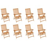 vidaXL Chaises inclinables de jardin et coussins lot de 8 Teck solide