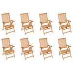 vidaXL Chaises inclinables de jardin avec coussins 8 Pièces Teck solide