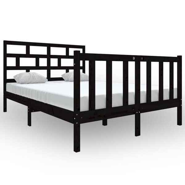 vidaXL Cadre de lit Noir Bois de pin massif 140x190 cm