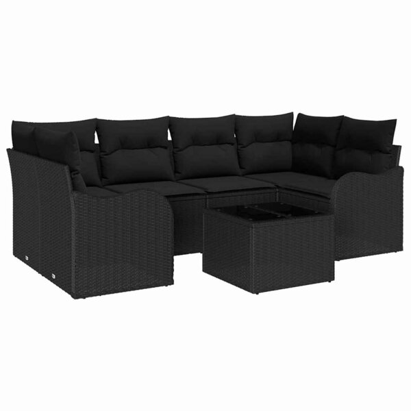 vidaXL Ensemble de canapé de jardin avec coussin 7 Pièces Noir
