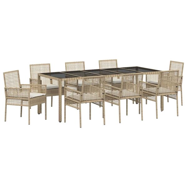 vidaXL Ensemble de salle à manger pour jardin 9 Pièces Beige polyrotin
