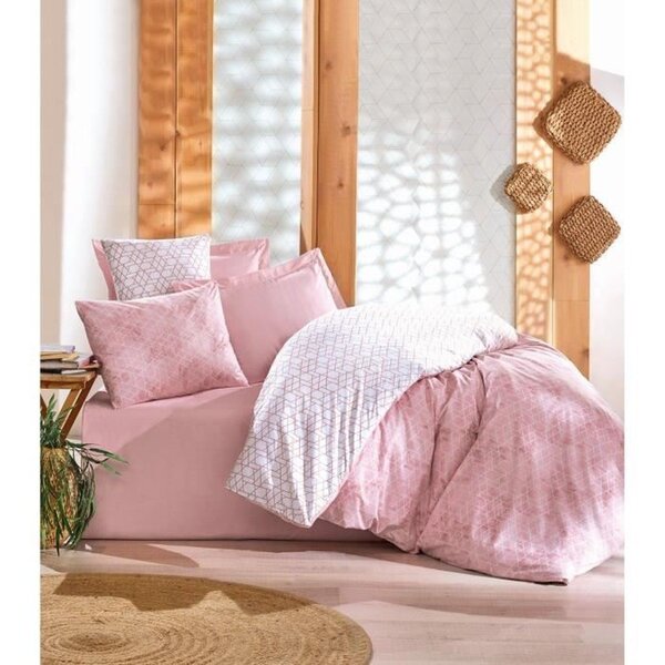Parure de lit - housse de couette 220 x 240 + 2 taies d'oreiller 60 x 60 coton renforcé - Rose