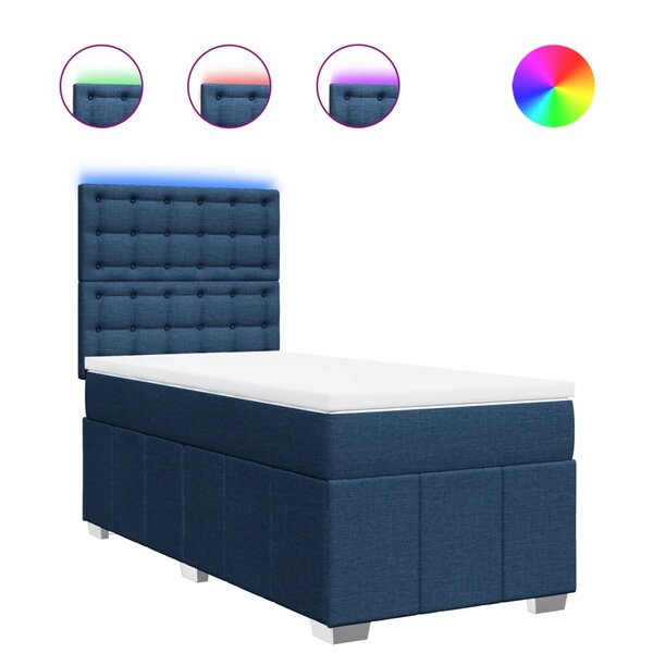 vidaXL Sommier à lattes de lit avec matelas Bleu 90x200 cm Tissu