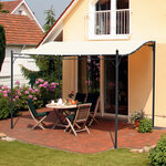 Pergola tonnelle de jardin auvent 2 97 x 2 97 m adossable métal noir polyester anti-UV beige