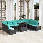 vidaXL Ensemble de canapé de jardin 11 Pièces Noir Poly rotin