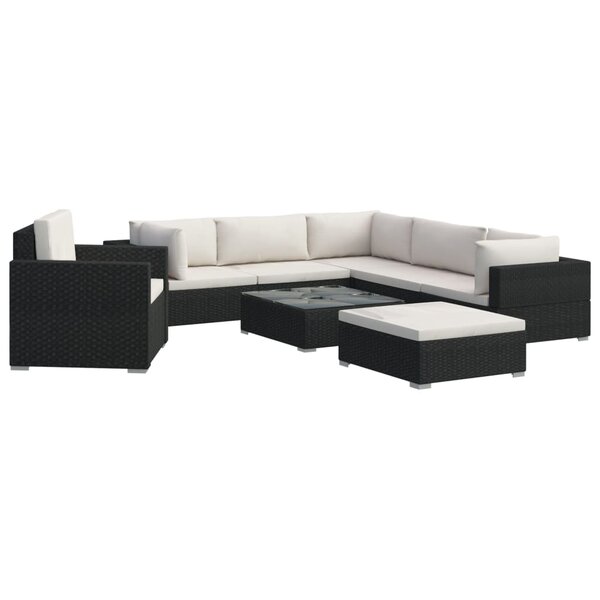 vidaXL Salon de jardin 8 Pièces avec coussins résine tressée noir