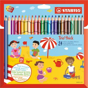 Etui de 24 Crayons de couleur Trio Triangulaire large avec taille-crayon assorties x 6 STABILO