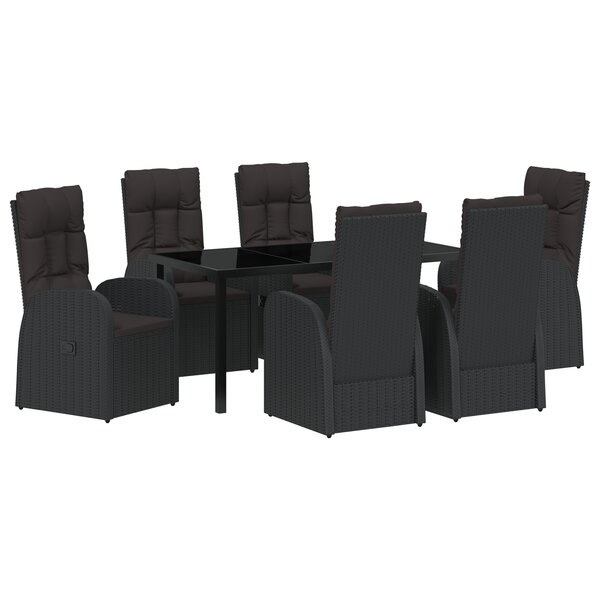 vidaXL Ensemble de salle à manger de jardin 7 pièces avec coussins en poly rattan noir