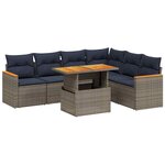 vidaXL Salon de jardin 7 Pièces avec coussins gris résine tressée