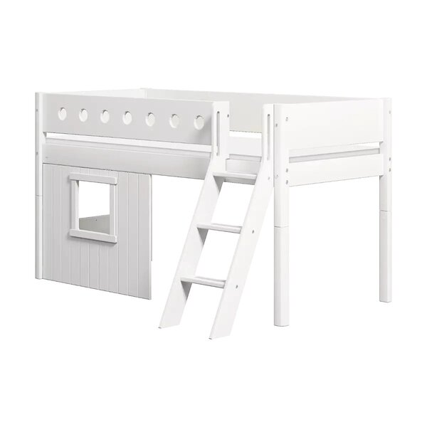 Flexa WHITE Lit mi-hauteur avec echelle inclinee 90 x 200 cm Facades cabane cadre blanc Barriere de securite classique Blanc
