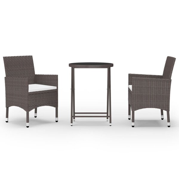 vidaXL Ensemble de bistro de jardin 3 Pièces poly rotin et verre trempé