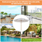 Parasol droit rond grande taille de jardin Ø 3 25 x 2 5H m bois de bambou polyester crème