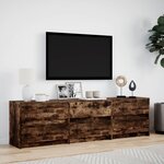 vidaXL Meuble TV avec LED chêne fumé 180x34x50 cm bois d'ingénierie