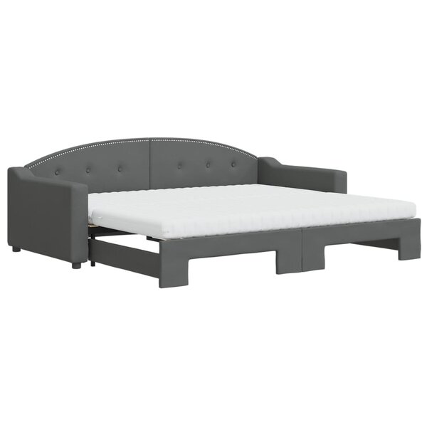 vidaXL Lit de jour avec gigogne et matelas gris foncé 90x200 cm tissu