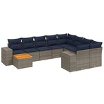 vidaXL Salon de jardin 11 Pièces avec coussins gris résine tressée
