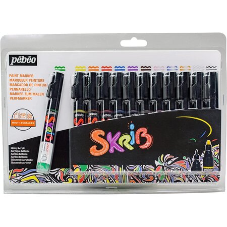 Set 12 marqueurs skrib peinture acrylique couleurs classique pébéo