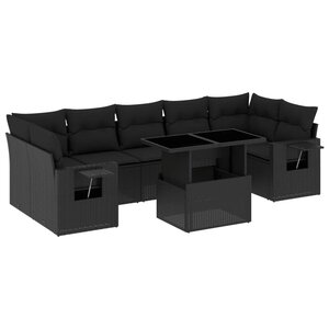 vidaXL Salon de jardin 8 Pièces avec coussins noir résine tressée