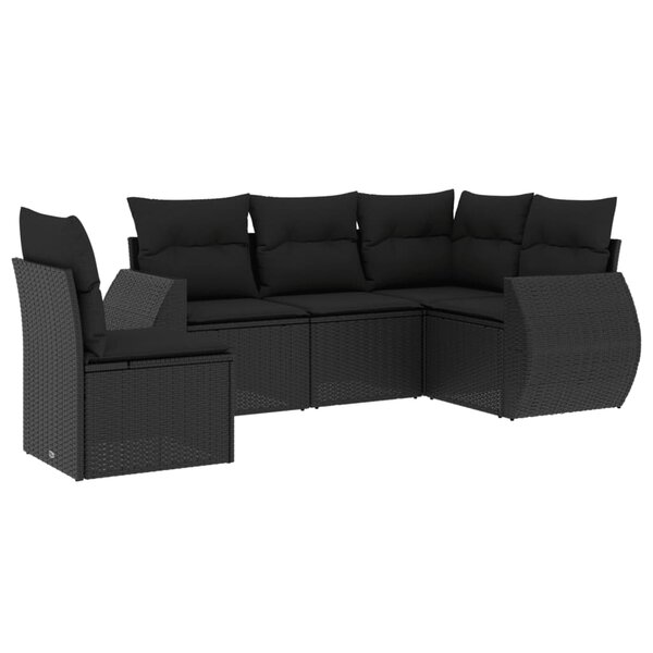 vidaXL Salon de jardin 5 Pièces avec coussins noir résine tressée