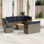 vidaXL Salon de jardin 9 Pièces avec coussins gris résine tressée