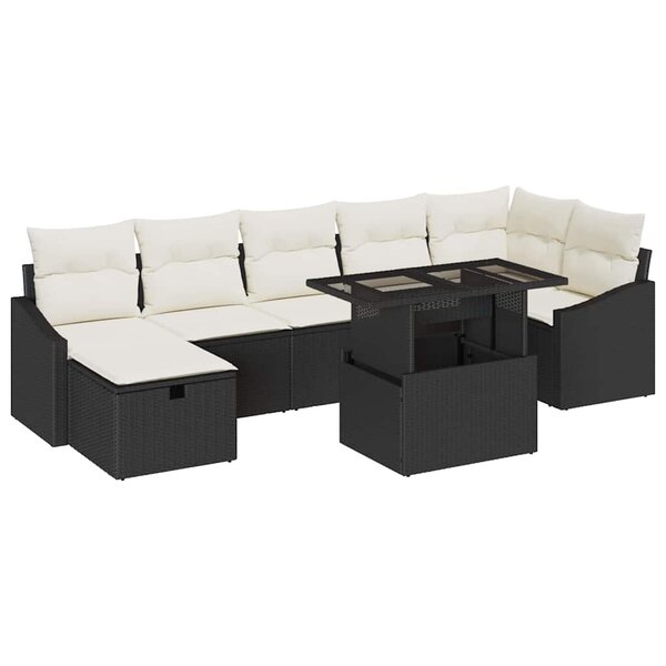 vidaXL Ensemble de canapé de jardin avec coussin 8 Pièces Noir Poly rotin