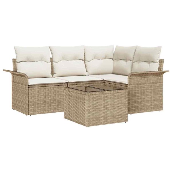 vidaXL Ensemble de canapé de jardin 5 Pièces Beige Poly rotin