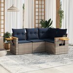 vidaXL Salon de jardin 4 Pièces avec coussins gris résine tressée
