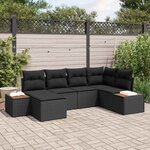 vidaXL Ensemble de canapé de jardin avec coussin 6 Pièces Noir Poly rotin