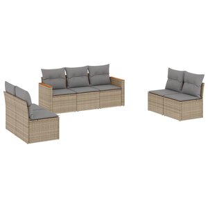 vidaXL Salon de jardin avec coussins 7Pièces mélange beige résine tressée