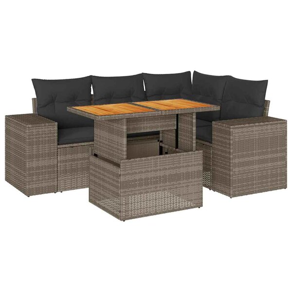 vidaXL Salon de jardin 5 Pièces avec coussins gris résine tressée