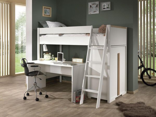 Combinaison lit + garde-robe + bureau blanc