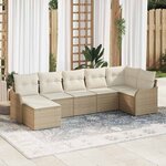 vidaXL Ensemble de canapé de jardin 7 Pièces Beige  blanc Poly rotin