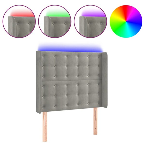 vidaXL Tête de lit à LED Gris clair 103x16x118/128 cm Velours