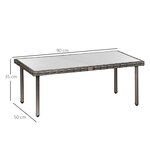 Table basse de jardin plateau verre trempé 5 mm résine tressée imitation rotin gris