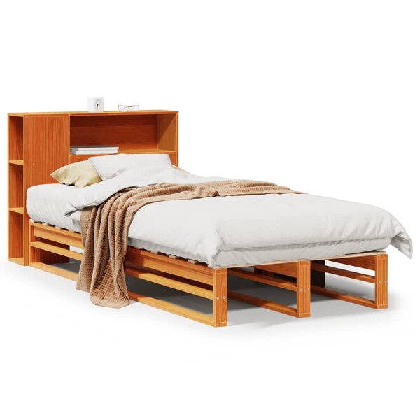 vidaXL Lit bibliothèque sans matelas cire marron 90x200 cm bois massif