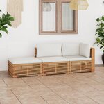 Vidaxl salon de jardin 3 pièces avec coussin crème bois de teck solide