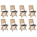 vidaXL Chaises pliables d'extérieur et coussins lot de 8 Bois d'acacia
