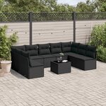 vidaXL Salon de jardin 10 Pièces avec coussins noir résine tressée