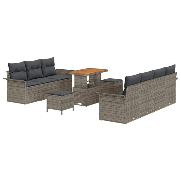 vidaXL Ensemble de canapé de jardin de 10 pièces avec coussins en poly rotin gris et bois d'acacia