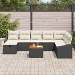 vidaXL Ensemble de canapé de jardin avec coussin 9 Pièces Noir Poly rotin