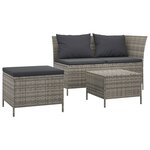 vidaXL Salon de jardin 3 Pièces avec coussins Gris Résine tressée