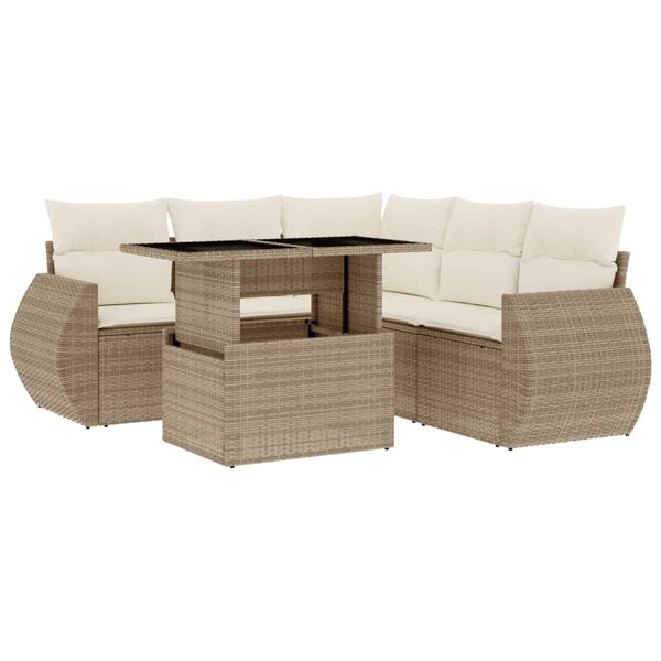 vidaXL Salon de jardin avec coussins 6 Pièces beige résine tressée