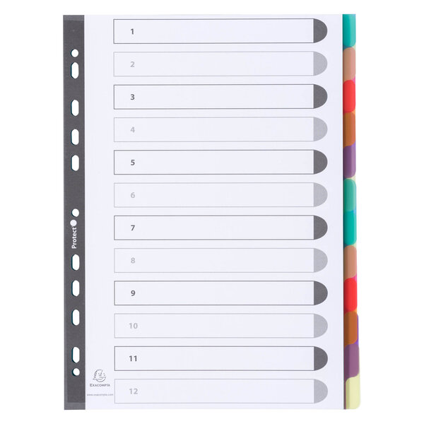 Intercalaire a4 polypropylène coloré translucide exacompta 12 onglets neutres réinscriptibles multicolores - 1 jeu