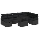 vidaXL Ensemble de canapé de jardin avec coussin 9 Pièces Noir Poly rotin
