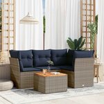 vidaXL Salon de jardin 5 Pièces avec coussins gris résine tressée