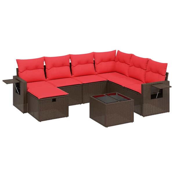 vidaXL Salon de jardin 8 Pièces avec coussins marron résine tressée