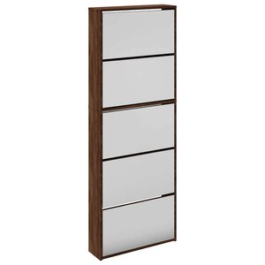 vidaXL Armoire à chaussures miroir 5niveaux Chêne marron 63x17x169 5cm