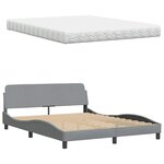 vidaXL Lit avec matelas Hanko gris clair 160x200 cm tissu