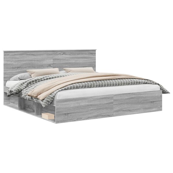 vidaXL Cadre de lit Gris Sonoma 200 x 200 cm Bois de pin massif