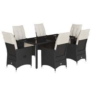 vidaXL Ensemble à manger de jardin coussins 7Pièces Noir Résine tressée